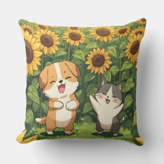 Almofada Travesseira de lançamento de girassol de gato e ca