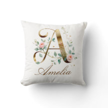 Travesseira de Monograma Floral Dourado Elegante I