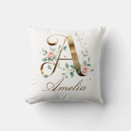 Almofada Travesseira de Monograma Floral Dourado Elegante I