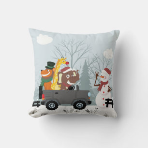 Almofada Travesseira de Natal com Boneco de Neve e Animais