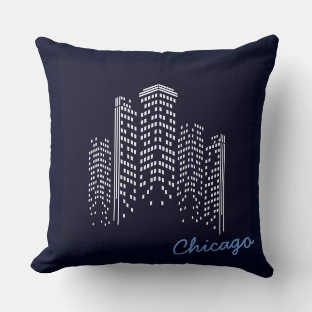 Almofada Travesseira de Poliéster Chicago Skyline (Frente)