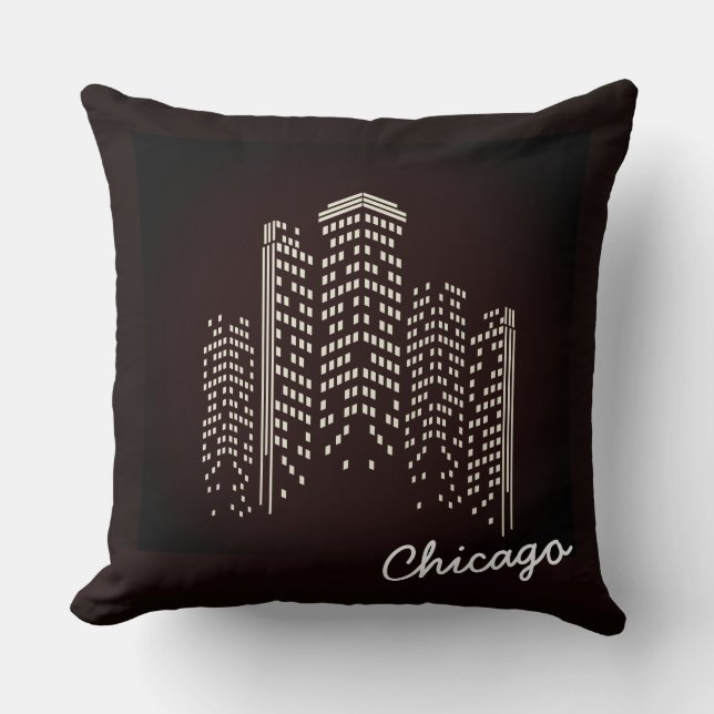 Almofada Travesseira de Poliéster da Silhueta de Chicago (Frente)