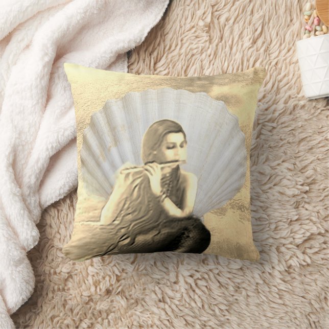 Almofada Travesseira Decorativa Concha e Mulher Tocando Fla (Cobertor)