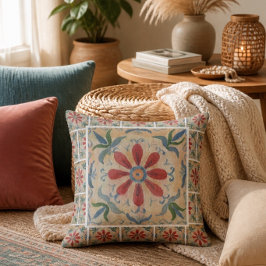 Almofada Travesseira Decorativa de Azulejo (Floral) Boho