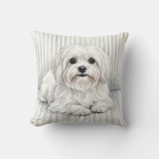 Almofada Travesseira Decorativa de Cachorro Maltês em Aquar