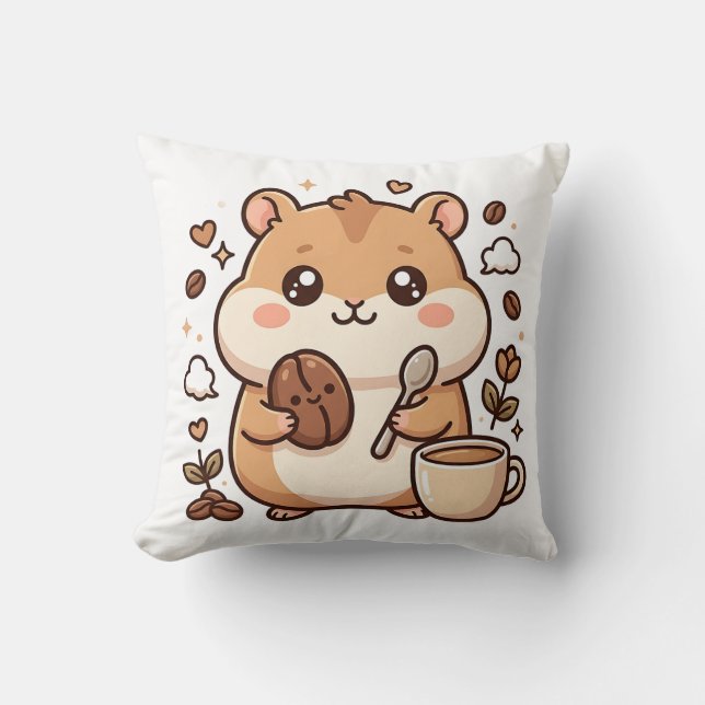 Almofada Travesseira Decorativa de Café com Hamster Fofo (Frente)
