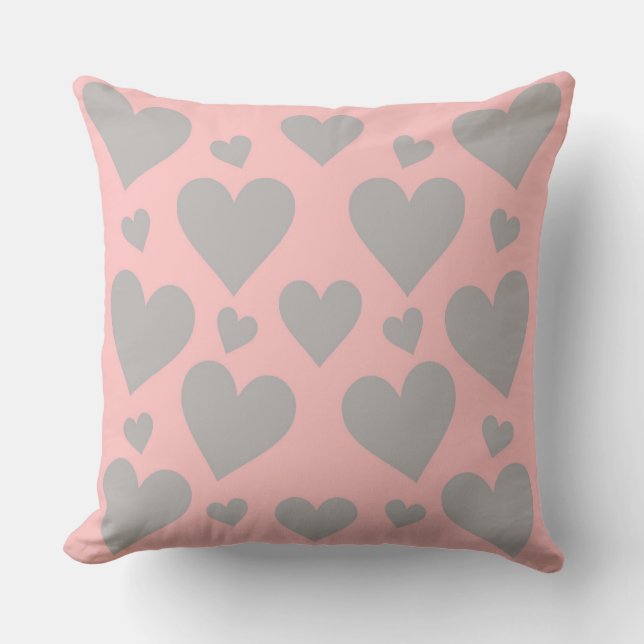 Almofada Travesseira decorativa de corações rosa e cinza (Frente)