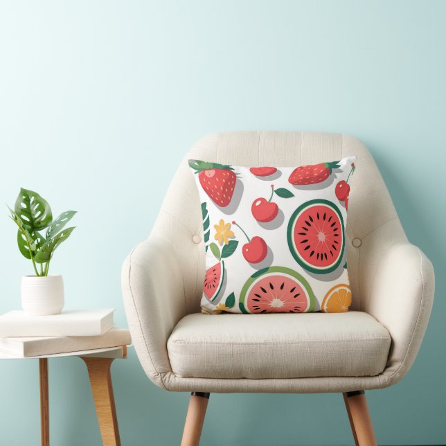 Almofada Travesseira Decorativa de Frutas Doces de Verão (Cadeira)