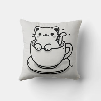 Almofada Travesseira Decorativa de Gato Fofo em Xícara de C