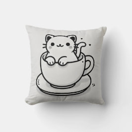Almofada Travesseira Decorativa de Gato Fofo em Xícara de C