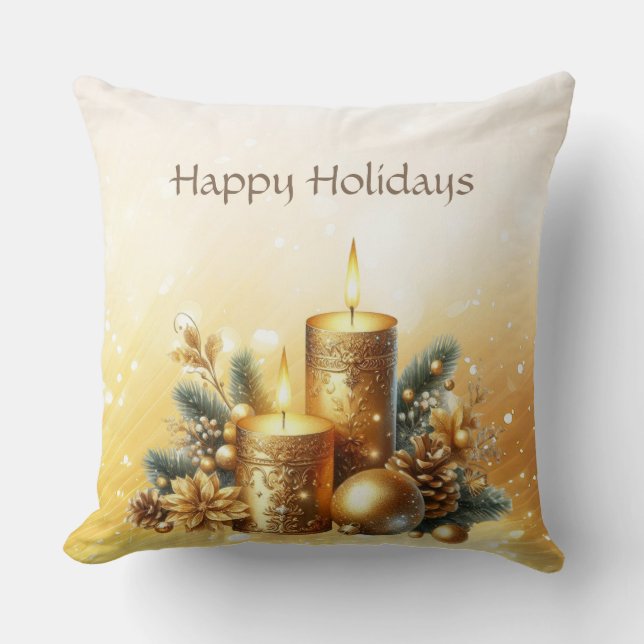 Almofada Travesseira Decorativa de Natal com Velas Douradas (Frente)