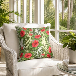 Almofada Travesseira Decorativa Folhas Tropicais & Hibisco