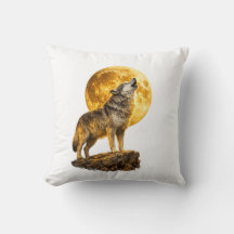Travesseira Decorativa Lobo Uivando para a Lua