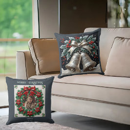 Almofada Travesseira Decorativa Sininhos de Prata e Azevinh