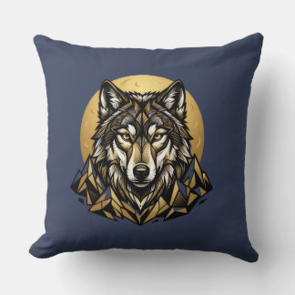 Almofada Travesseira Geométrica de Lobo com Lua e Montanha