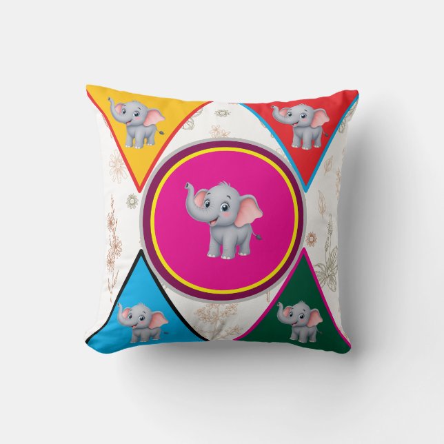 Almofada Travesseira Infantil Geométrica de Elefante Fofo (Frente)