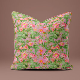 Almofada Travesseira Rosa Peônia Vintage em Lilás Bege