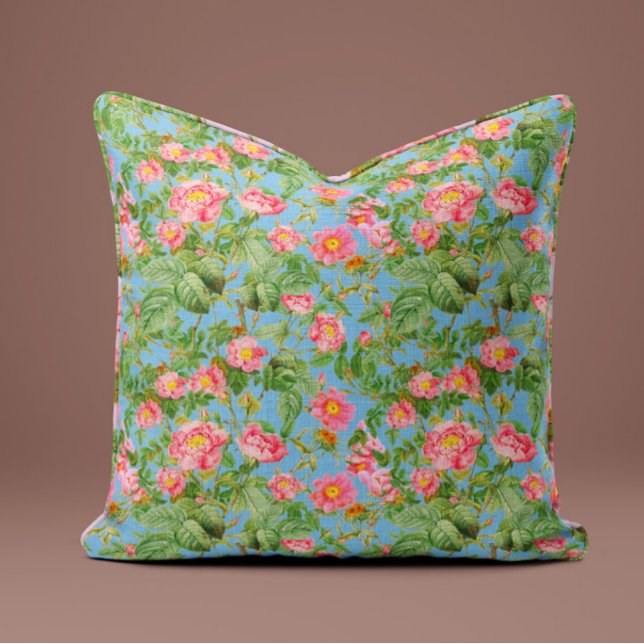 Almofada Travesseira Rosa Vintage em Azul Céu (Criador carregado)