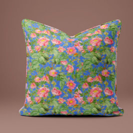 Almofada Travesseira Rosa Vintage em Azul Real