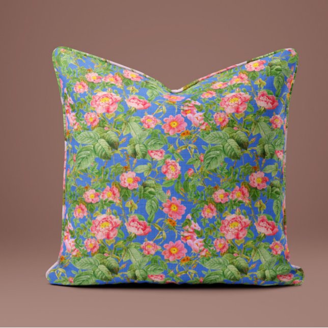 Almofada Travesseira Rosa Vintage em Azul Real (Criador carregado)