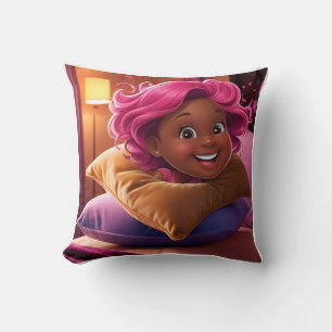 Almofada Travesseiro 3D Da Garota De Cartoon Sorridente: Ca