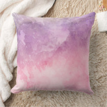 Travesseiro Abstrato em Aquarela Roxo e Rosa
