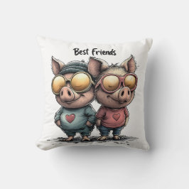 Almofada Travesseiro Adorável de Porcos "Melhores Amigos"