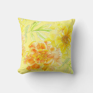 Almofada Travesseiro amarelo floral da arte da aguarela dos