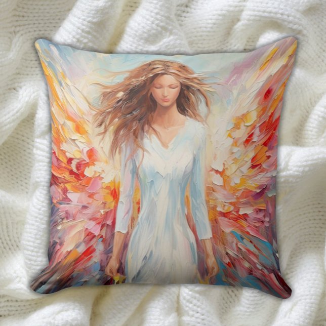 Almofada Travesseiro Anjo Colorido - Arte Abstrato vibrante (Bright Colors Vibrant Abstract Angel Pillow for Teens and Kids)