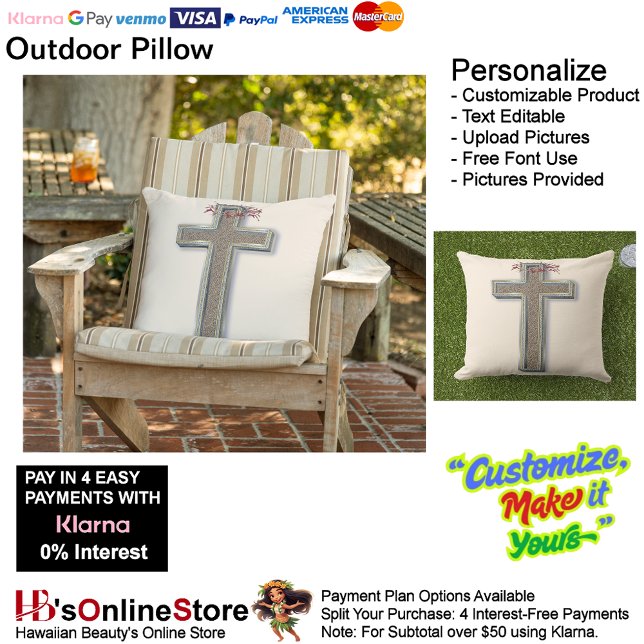 Almofada Travesseiro ao ar livre com fundo bege (Cross Outdoor Throw Pillow with Beige Background.)