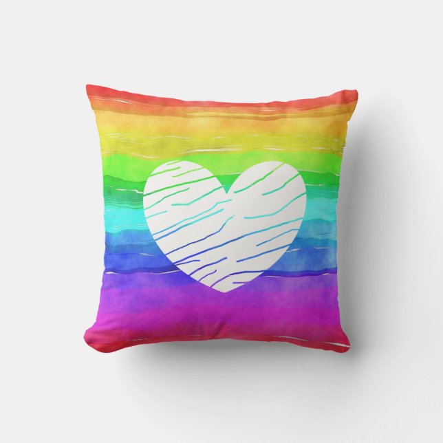 Almofada Travesseiro Arco-íris LGBT em Aquarela (Frente)
