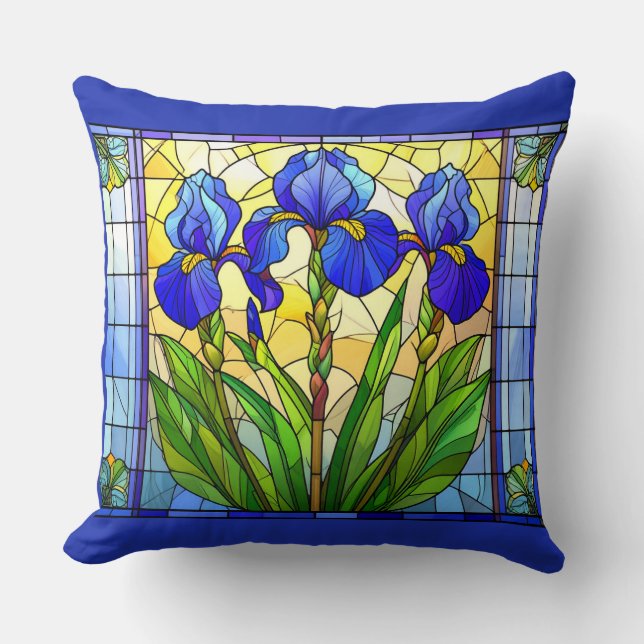 Almofada Travesseiro Artístico de Iris Azul Floral (Frente)