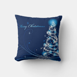 Almofada Travesseiro Azul de Árvore de Natal Feliz