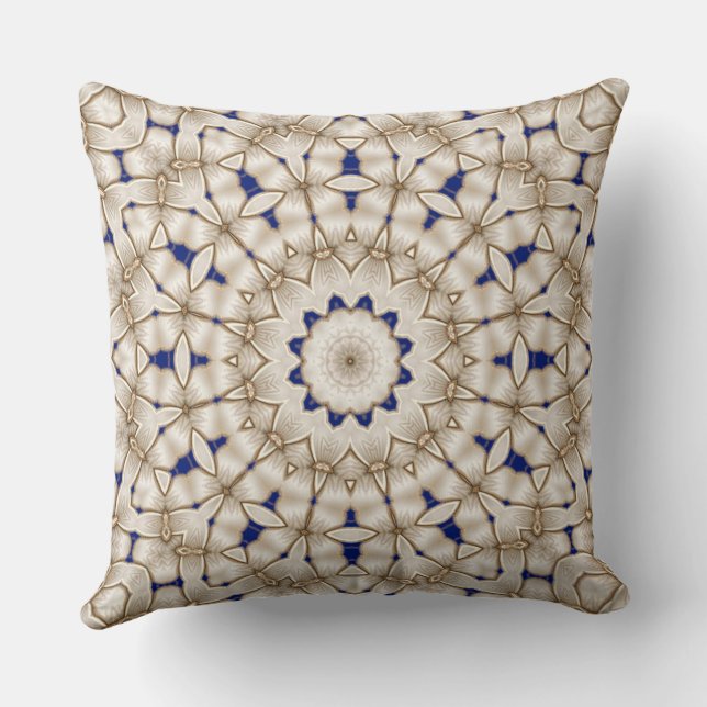 Almofada Travesseiro Azul Dourado Geométrico Floral (Verso)