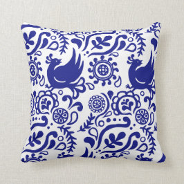 Almofada Travesseiro azul e branco da arte popular