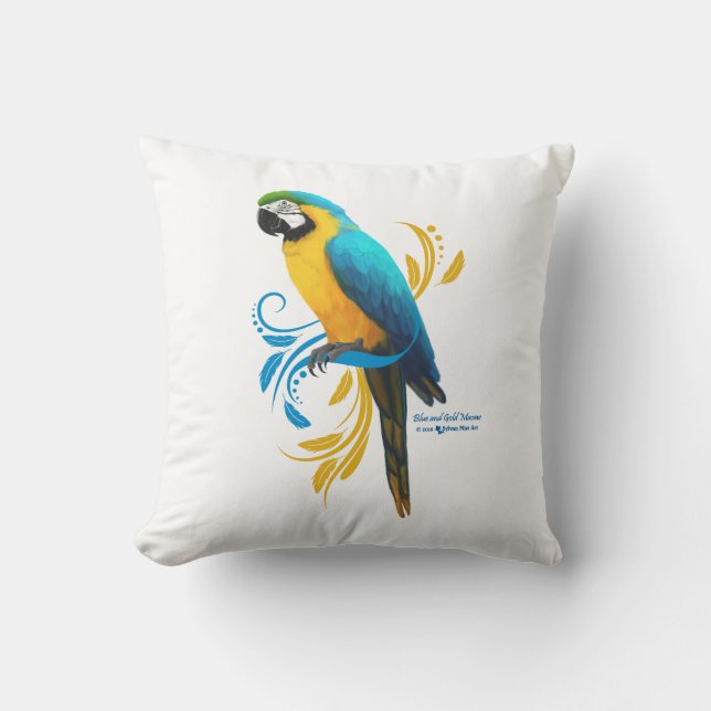 Almofada Travesseiro azul e Dourado para Macaw (Frente)