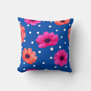 Almofada Travesseiro Azul Padrão Floral Negrito