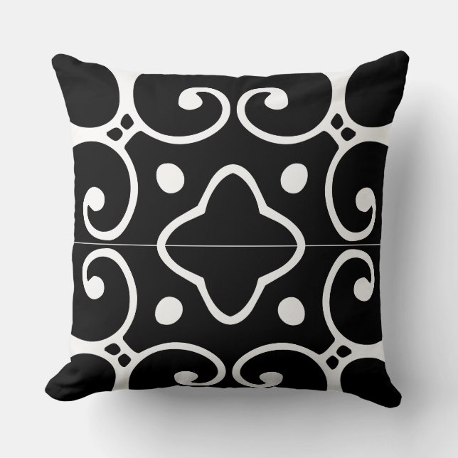 Almofada travesseiro azulejo espanhol preto e branco (Frente)