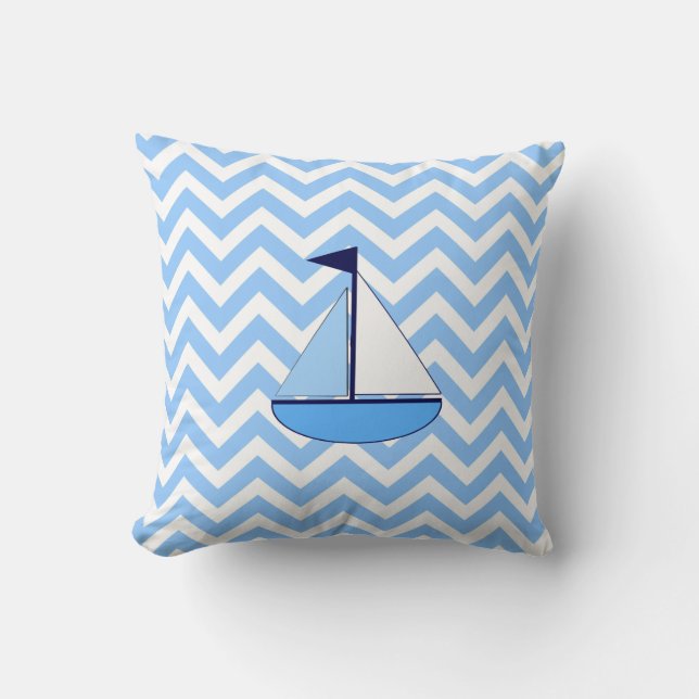 Almofada Travesseiro Blue Chevron Sailboat (Zig Zag) (Frente)