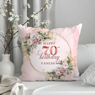 Almofada Travesseiro Boho Pó Rosa Brilhante 70º Aniversário