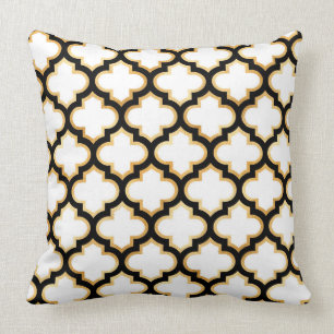 Almofada Travesseiro branco Dourado preto da treliça de