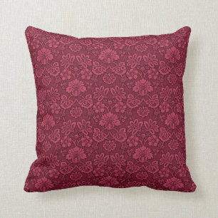 Almofada Travesseiro Brocade Floral Burgundy16x16
