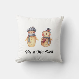 Almofada Travesseiro Casal de Bonecos de Neve Personaliza