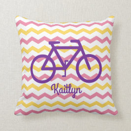 Almofada Travesseiro Chevron Cor-de-Rosa e Amarelo Com Bike