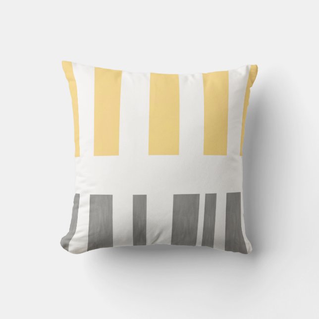Almofada travesseiro chic moderno tira amarelo e cinza (Frente)