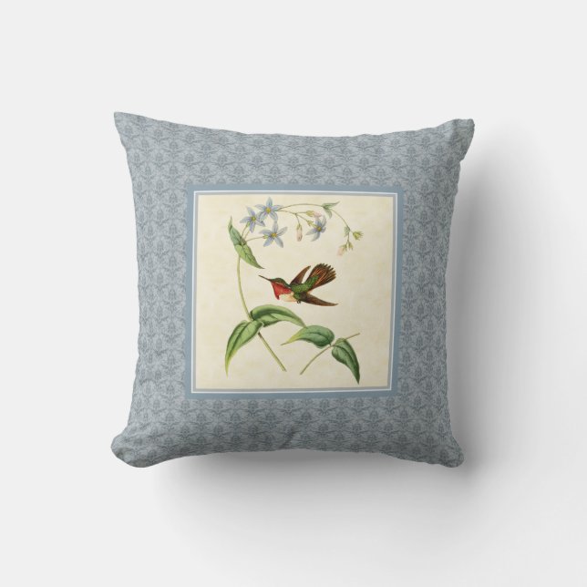 Almofada Travesseiro Cintilante Hummingbird Damask (Frente)