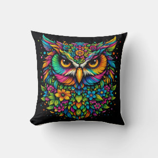 Almofada Travesseiro Colorido de Coruja Floral – Boho Arco-