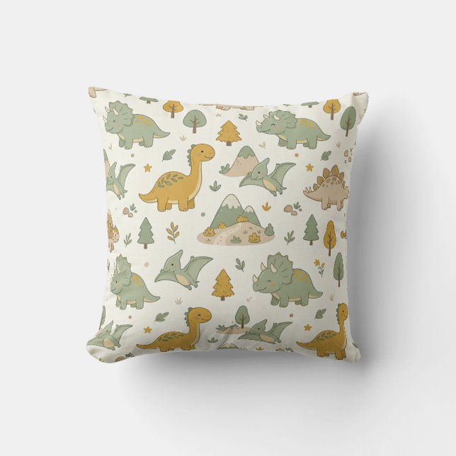 Almofada Travesseiro com Estampa de Dinossauro Boho Fofa (Frente)