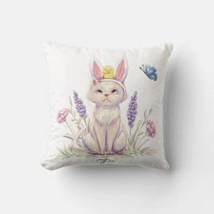 Almofada Travesseiro com Ilustração de Gato de Páscoa Fofo 