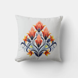Almofada Travesseiro com Motivo Damask de Lírios Laranja
